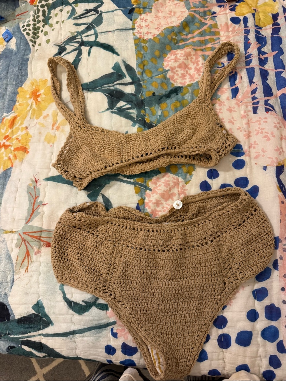 SHE MADE ME Crochet Two-Piece Bikini in Brown